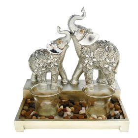 Подсвечник на две свечи "Два индийских слона с серебряными ушками"