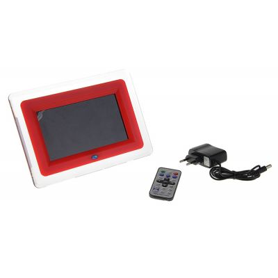 Цифровая фоторамка, SD, USB, поддер. форматы JPEG, MP3, MP4, AVI (пульт в компл.), красная
