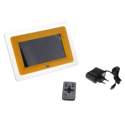 Цифровая фоторамка, SD, USB, поддер. форматы JPEG, MP3, MP4, AVI (пульт в комплекте), желтая