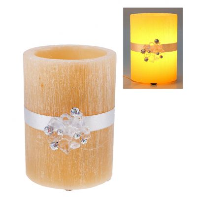 Лампа круглая из воска кремового цвета с ароматом ванили, декор-ая кристалами d-15 h-18