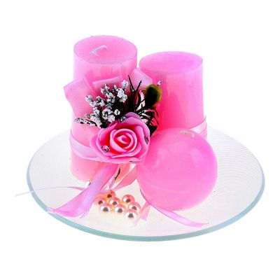Свеча воск (набор 3 шт столбик +декор) очарование розовая