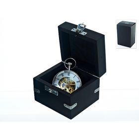 Часы декоративные, механические в подарочной шкатулке (розовое дерево) (часы-d5,5см.) 9*8*7,5см. (металл-никель, стекло) (подаро