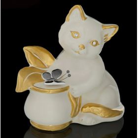 Статуэтка "Кошка и бабочка" белая со стразами Swarowski