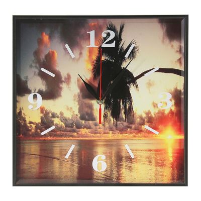 Часы настенные серия Эпатаж стекло в раме "Райский закат"