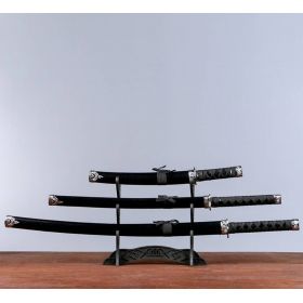 Катаны сувенирные 3в1, на подставке, черные ножны, под змею