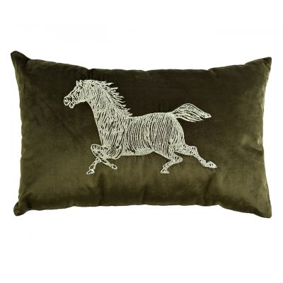 Купить Подушка декоративная с вышивкой "Лошадь" зеленая