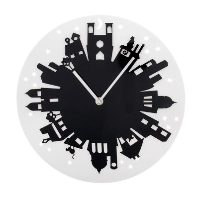 Часы настенные серия Акрил, Город по кругу черные с белым