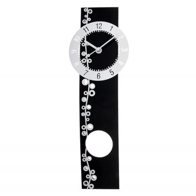 Часы настенные серия Акрил, с маятником с веточкой слева черные с белым