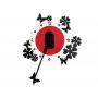 Часы настенные серия Акрил, Цветочки вокруг на маятнике бабочка красные с черным