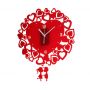 Часы настенные серия Акрил, сердечки вокруг на маятнике парочка красно-белые