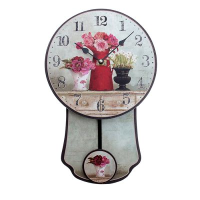 Часы настенные круг с маятником на циферблате "Цветы в вазах"