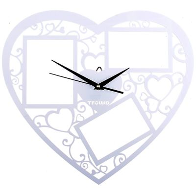 Часы настенные сердце 3 вставки фоторамки, ажур белые