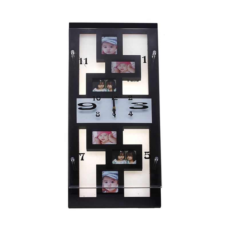 Часы настенные прямоугольные, 6 вставок фоторамки прямоугольники, мини, черные