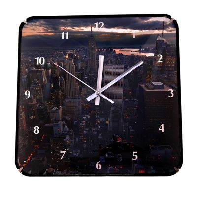 Часы настенные серия "Объем" квадрат, на циферблате Панорама Сити