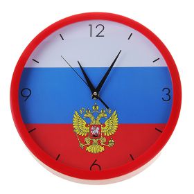 Часы настенные круг, рама красная, на циферблате "Флаг"