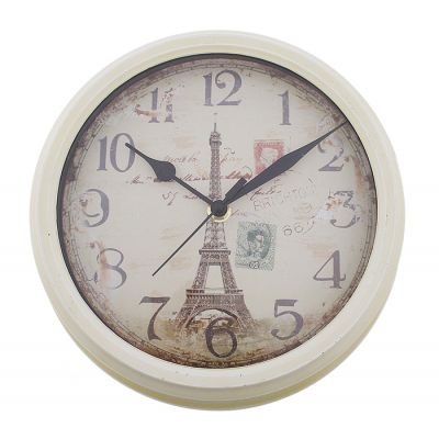 Часы настенные круглые белая рама Эйфелева башня