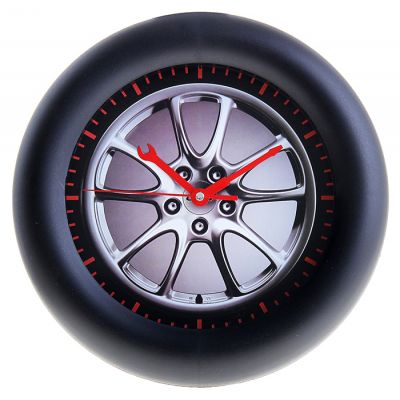 Часы настенные круг рама черная, циферблат "Автомобильный диск"