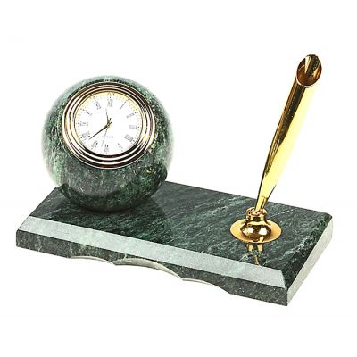 Часы-шар с пеналом, на прямоугольной подставке, змеевик