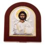 Икона Иисус Христос Спаситель серебро с позолотой в деревянной рамке