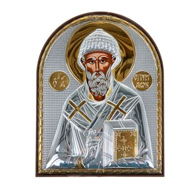 Икона Святой Спиридон, серебро с позолотой на пластиковой подставке