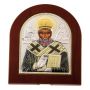 Икона Николай Чудотворец серебро с позолотой и цветным лаком в деревянной рамке