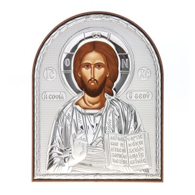 Икона Спаситель, на пластиковой подставке, серебро, 12*15,5*1см EK4ПА